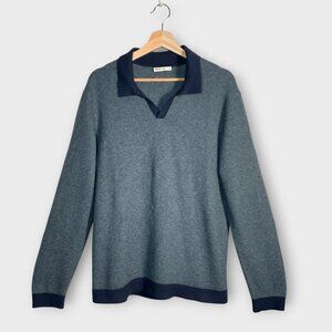 Marine Layer Liam Sweater Polo Mens MEDIUM Navy Blue Topaz SEE DESCRIPTION